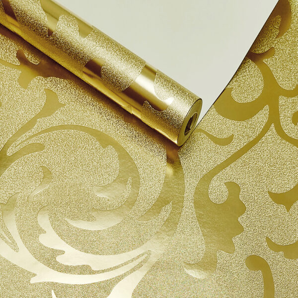 PAPEL DE PAREDE IMPORTADO ARABESCO DOURADO VINÍLICO SUPER LUXO