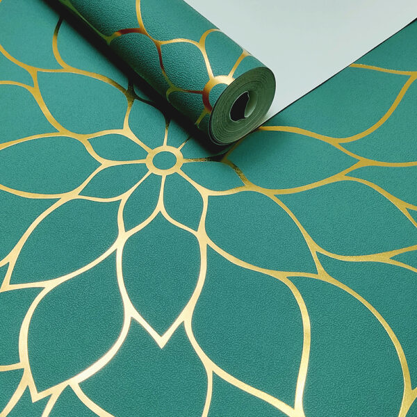 PAPEL DE PAREDE IMPORTADO FLORAL VERDE ESMERALDA DOURADO VINÍLICO SUPER LUXO