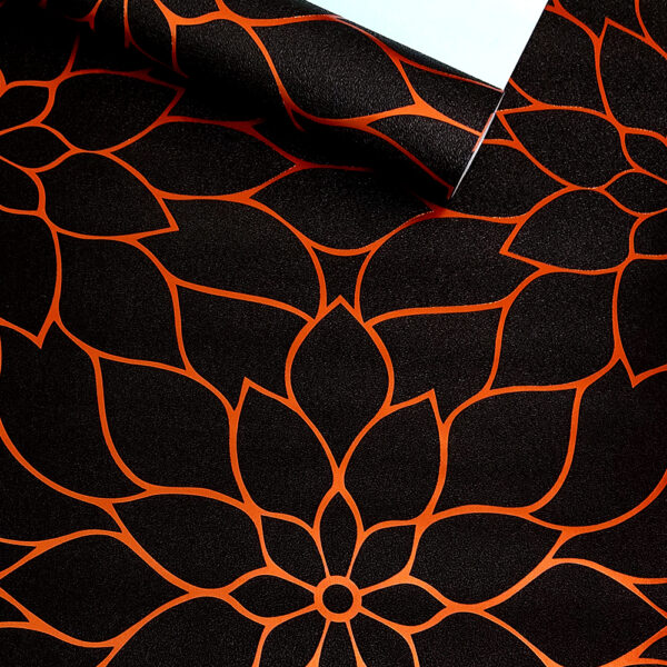 PAPEL DE PAREDE IMPORTADO FLORAL PRETO E LARANJA VINÍLICO SUPER LUXO