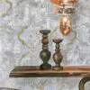 PAPEL DE PAREDE IMPORTADO ARABESCO ABSTRATO CINZA E DOURADO VINÍLICO LUXO