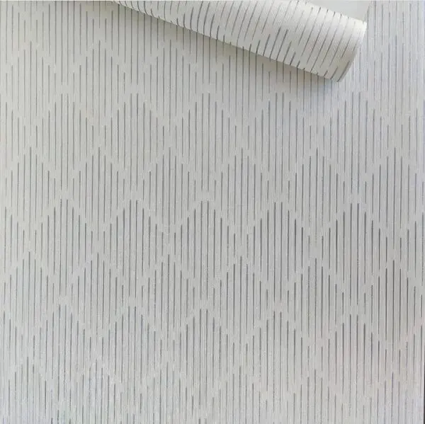 PAPEL DE PAREDE IMPORTADO GEOMÉTRICO BRANCO E PRATA VINÍLICO LUXO