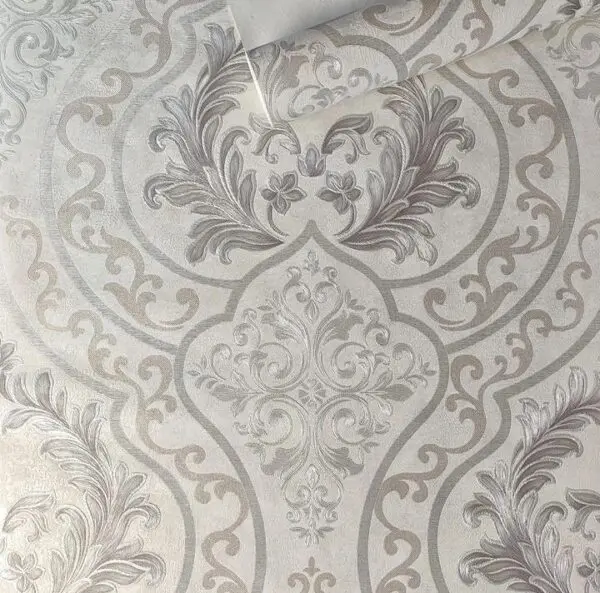 PAPEL DE PAREDE IMPORTADO ARABESCO CLÁSSICO NUDE VINÍLICO TEXTURIZADO SUPER LUXO