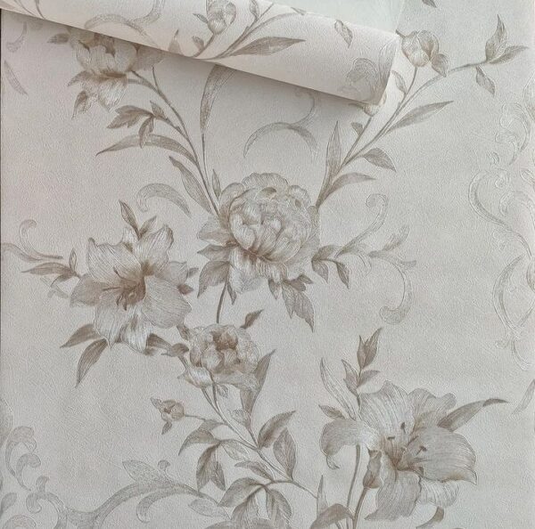 PAPEL DE PAREDE IMPORTADO FLORAL MARROM CLARO VINÍLICO LUXO