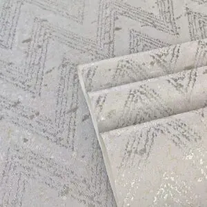 PAPEL DE PAREDE VINÍLICO GEOMÉTRICO CHEVRON CINZA PRATA IMPORTADO