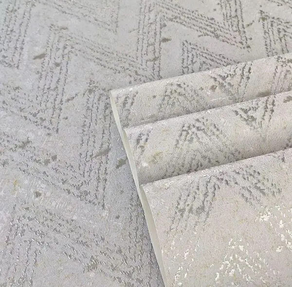 PAPEL DE PAREDE VINÍLICO GEOMÉTRICO CHEVRON CINZA PRATA IMPORTADO