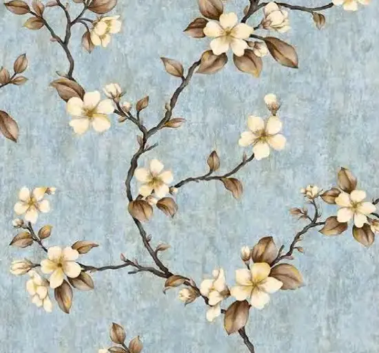 PAPEL DE PAREDE IMPORTADO FLORAL AZUL VINÍLICO LUXO