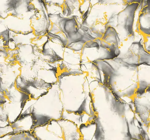 PAPEL DE PAREDE HOMEHAUS IMPORTADO MÁRMORE BRANCO PRETO E DOURADO VINÍLICO LAVÁVEL