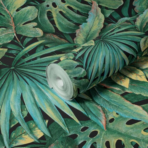 PAPEL DE PAREDE IMPORTADO FOLHAGEM TROPICAL VINÍLICO LUXO