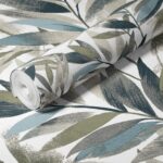 PAPEL DE PAREDE IMPORTADO FOLHAGEM AZUL E VERDE OLIVA VINÍLICO TEXTURIZADO