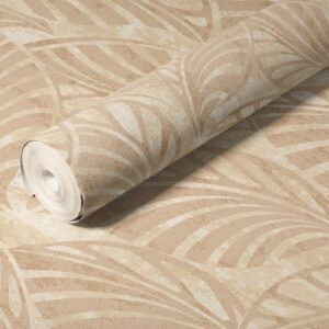 PAPEL DE PAREDE IMPORTADO FOLHAGEM CONTEMPORÂNEA MARROM CLARO CARAMELO RELEVO