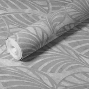 PAPEL DE PAREDE IMPORTADO FOLHAGEM CONTEMPORÂNEA CINZA RELEVO