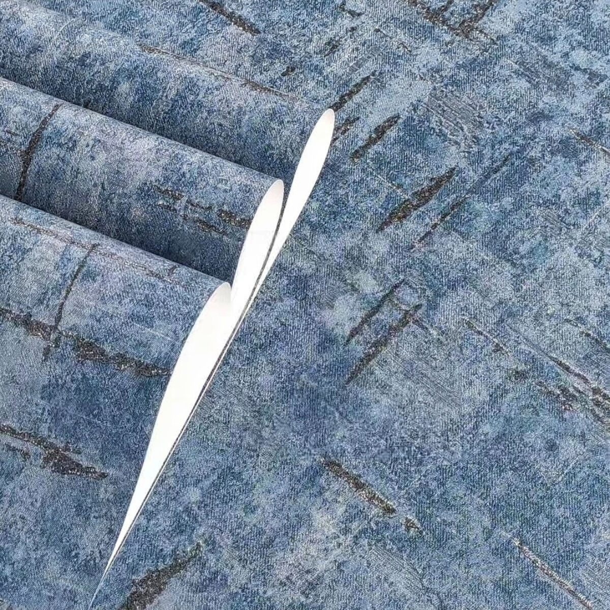 PAPEL DE PAREDE IMPORTADO CIMENTO CONCRETO AZUL PETRÓLEO VINÍLICO LUXO