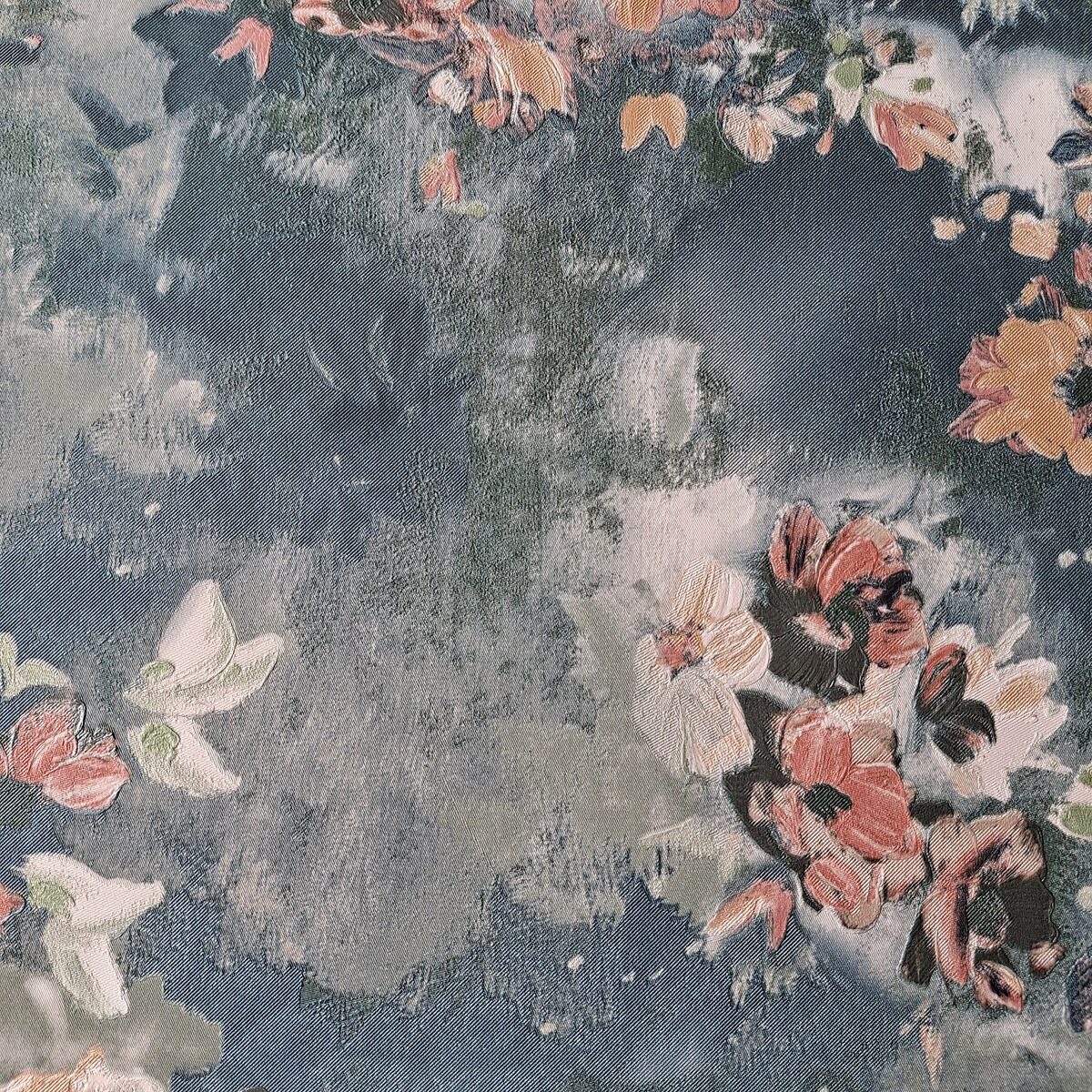 PAPEL DE PAREDE HOMEHAUS IMPORTADO FLORAL AQUARELA FUNDO AZUL ACINZENTADO VINÍLICO TEXTURIZADO