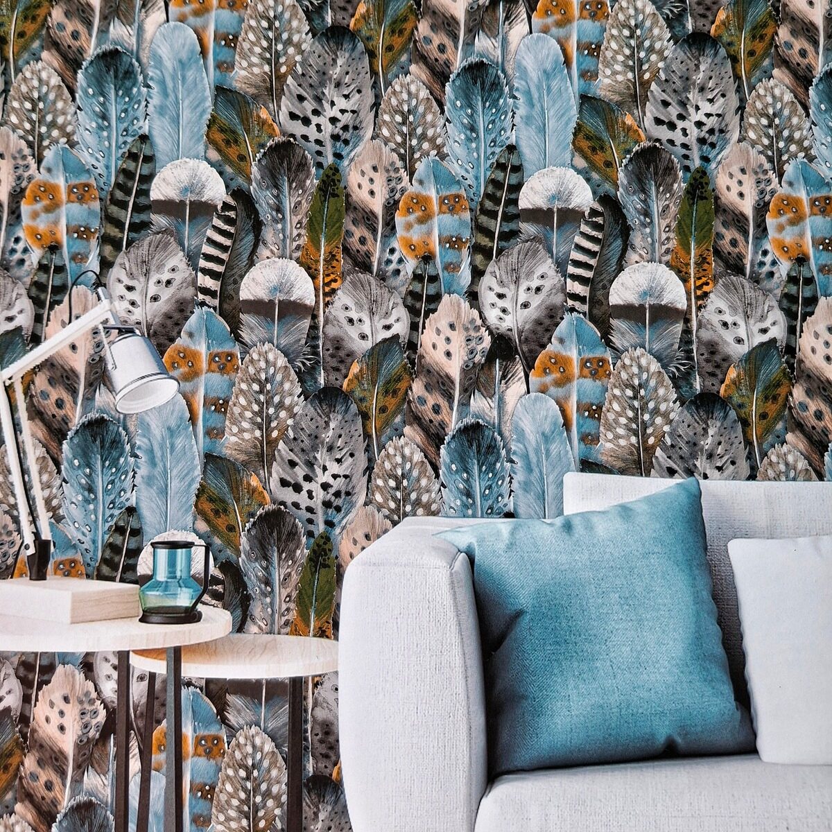 PAPEL DE PAREDE HOMEHAUS IMPORTADO PENAS BOHO VINÍLICO TEXTURIZADO